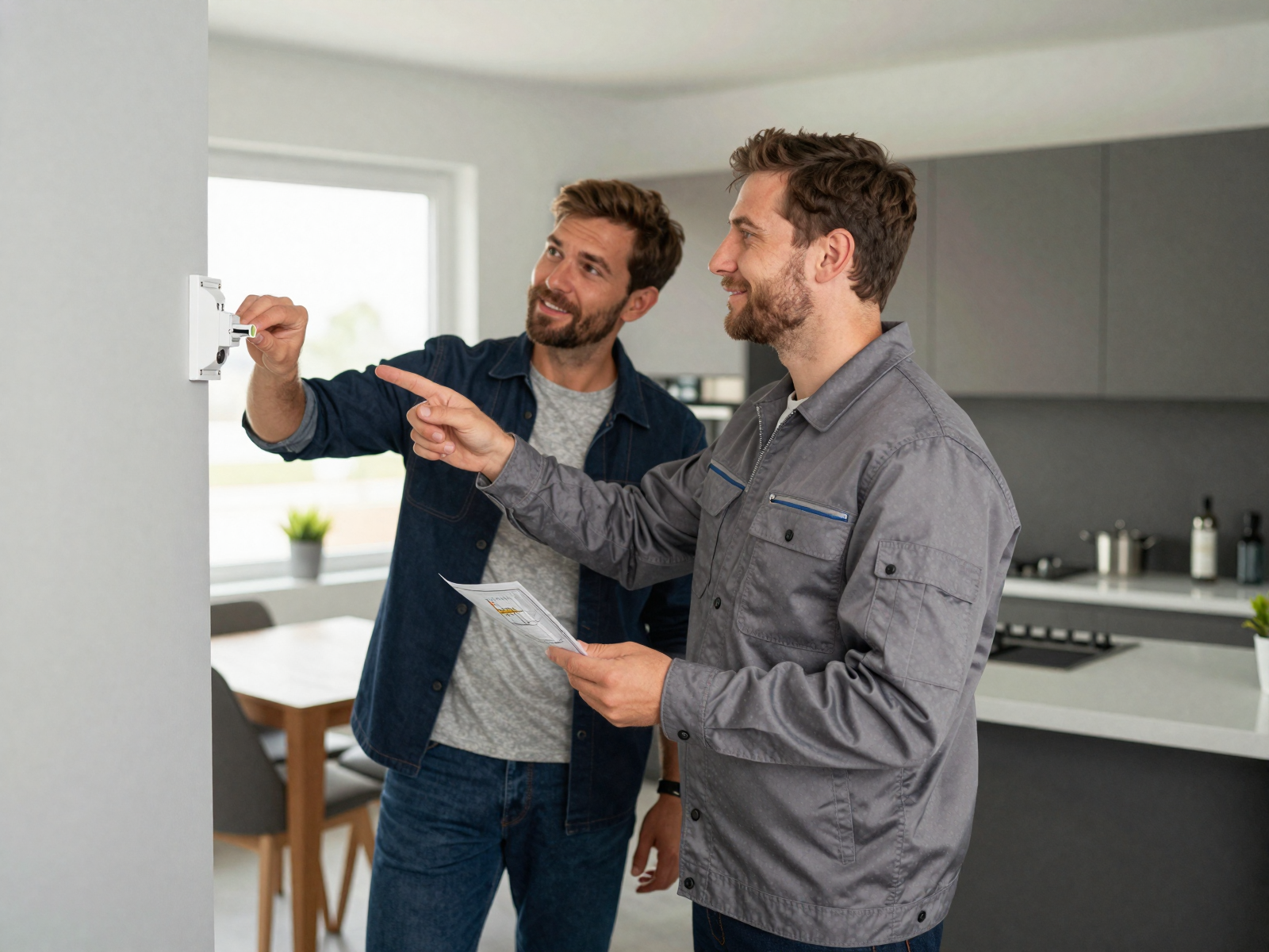 Professional electrician working safely in a modern home setting